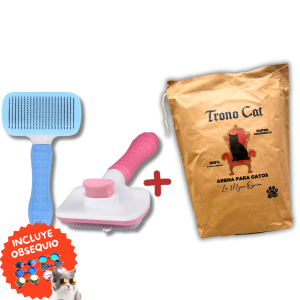 COMBO 4 Cepillo Desenrendante + Arena para gatos PREMIUM