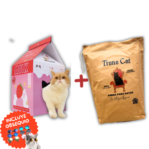 COMBO 2 Rascador en Forma de Caja de leche + Arena para Gatos PREMIUM