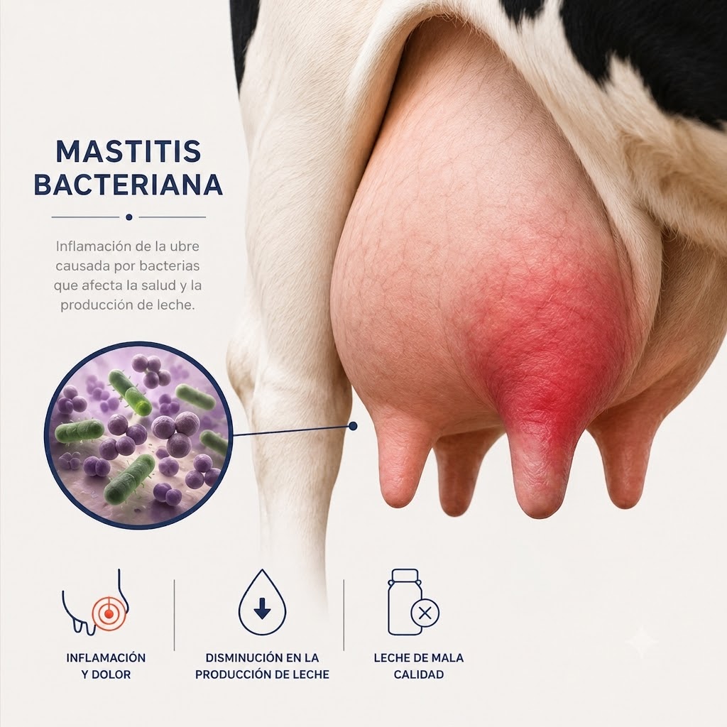 Vaca con mastitis bacteriana 