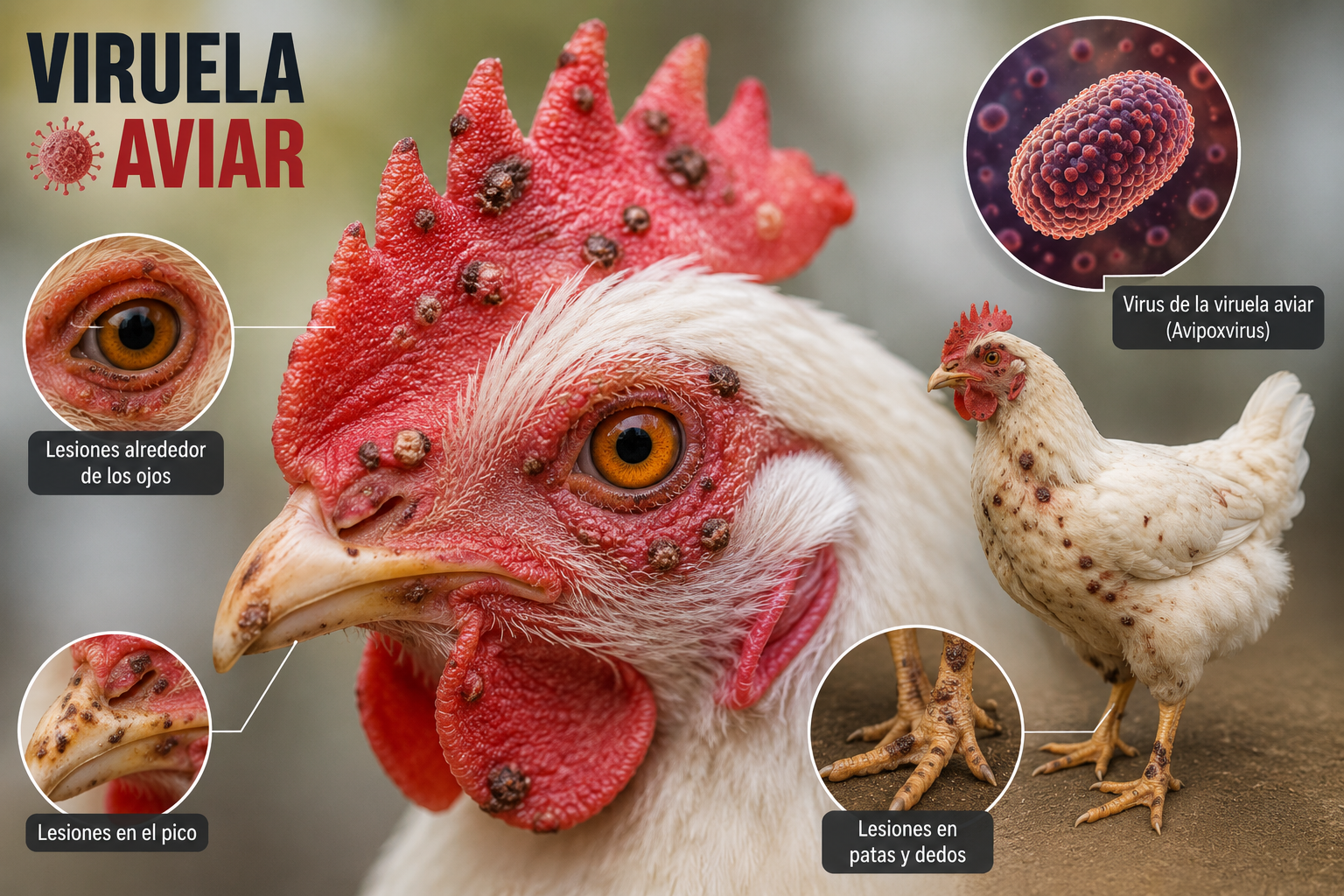 Gallo con presencia de Viruela Aviar 